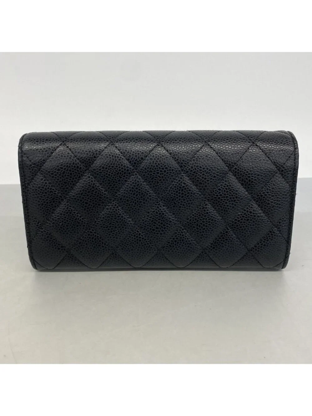Chanel Wallet Quilted Caviar Leather Black Gold